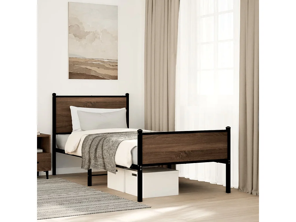 Cadre de lit en métal sans matelas chêne marron 90x190 cm