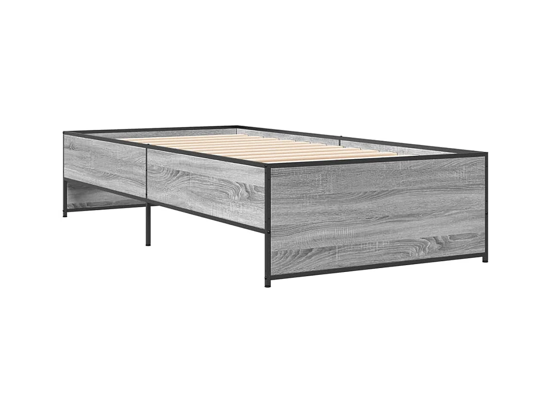 Estrutura de cama derivados de madeira e metal cinzento sonoma