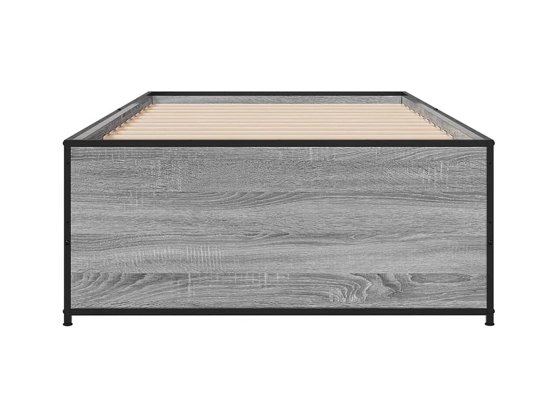 Estrutura de cama derivados de madeira e metal cinzento sonoma