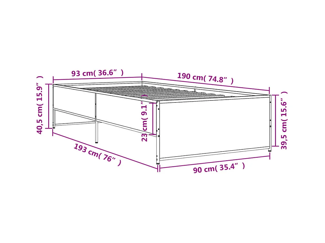 Estrutura de cama derivados de madeira e metal cinzento sonoma