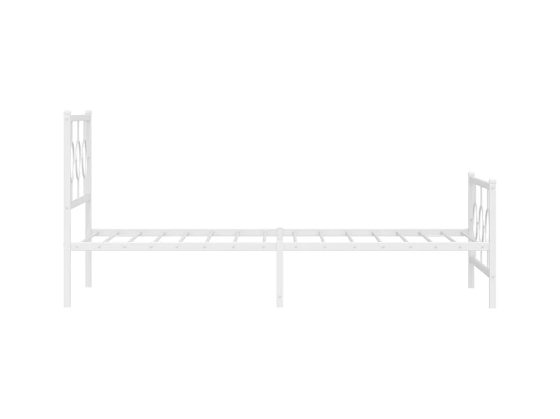 Cadre de lit métal sans matelas et pied de lit blanc 100x190 cm