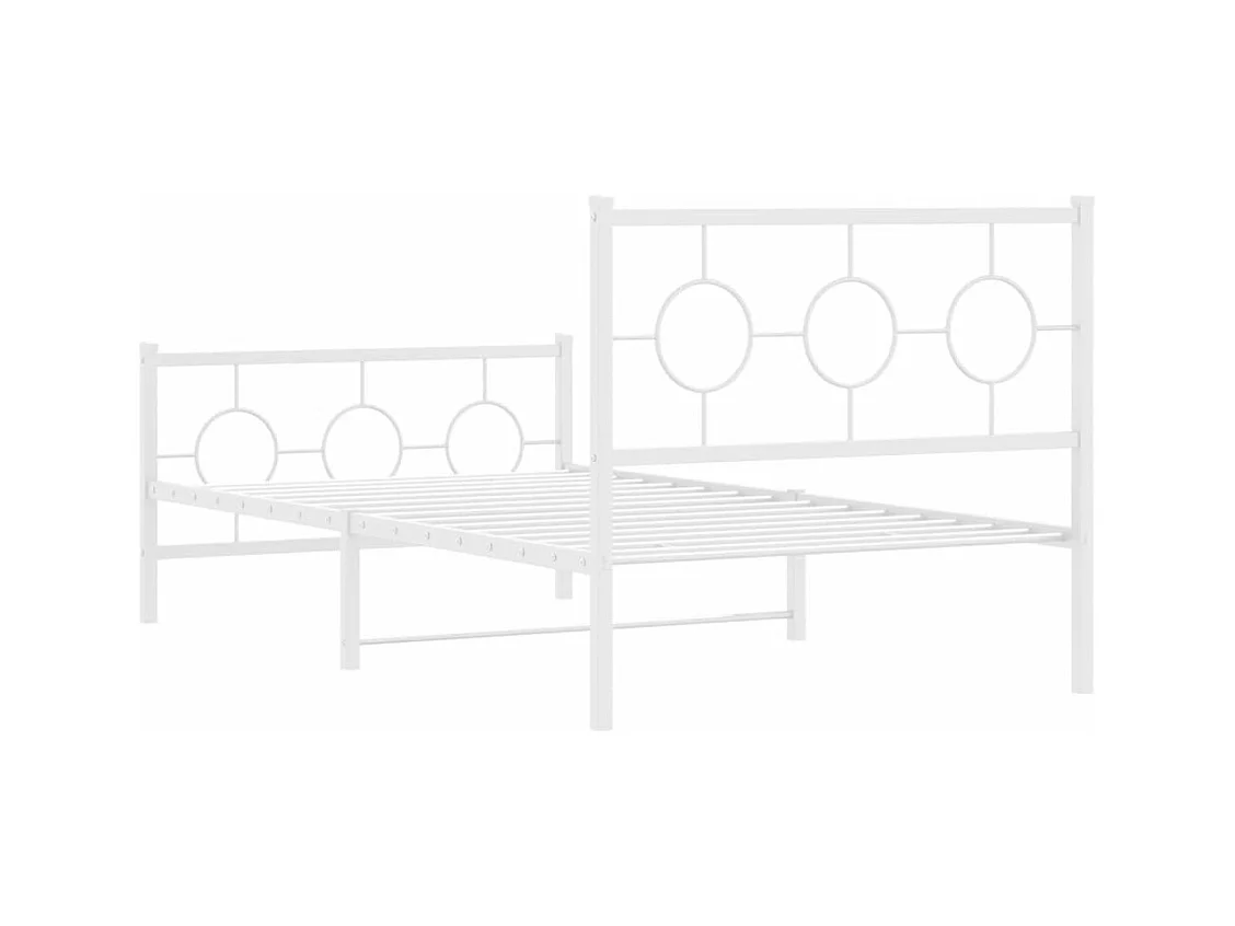 Cadre de lit métal sans matelas et pied de lit blanc 100x190 cm
