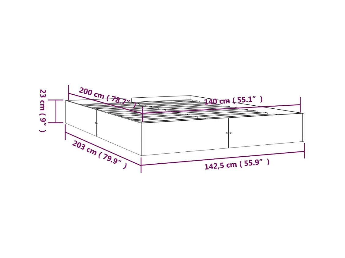 Cadre de lit sans matelas bois massif 140x200 cm
