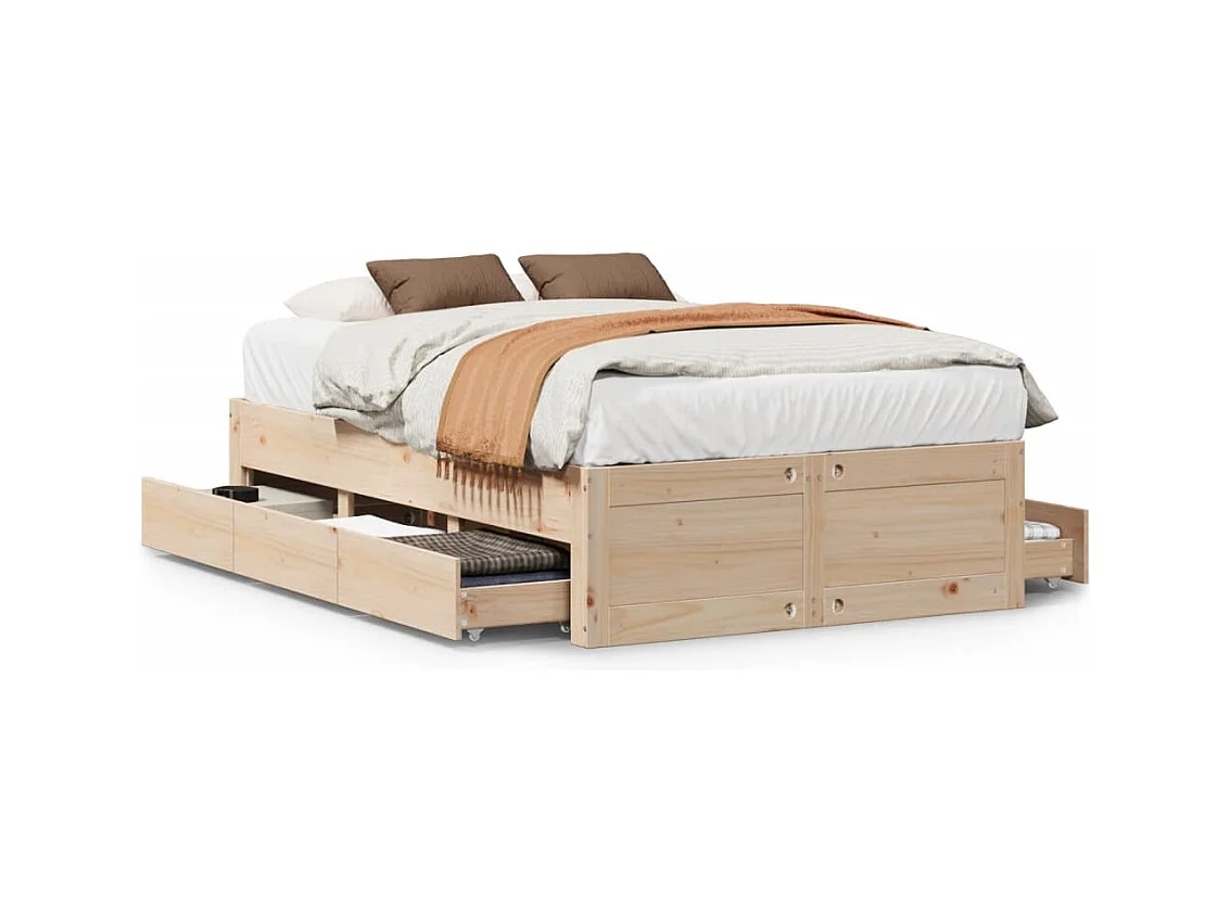 Cadre de lit sans matelas avec tiroirs 120x190 cm bois de pin