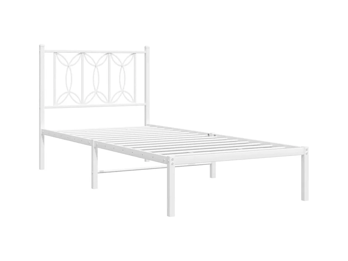 Cadre de lit métal sans matelas avec tête de lit blanc 90x190cm