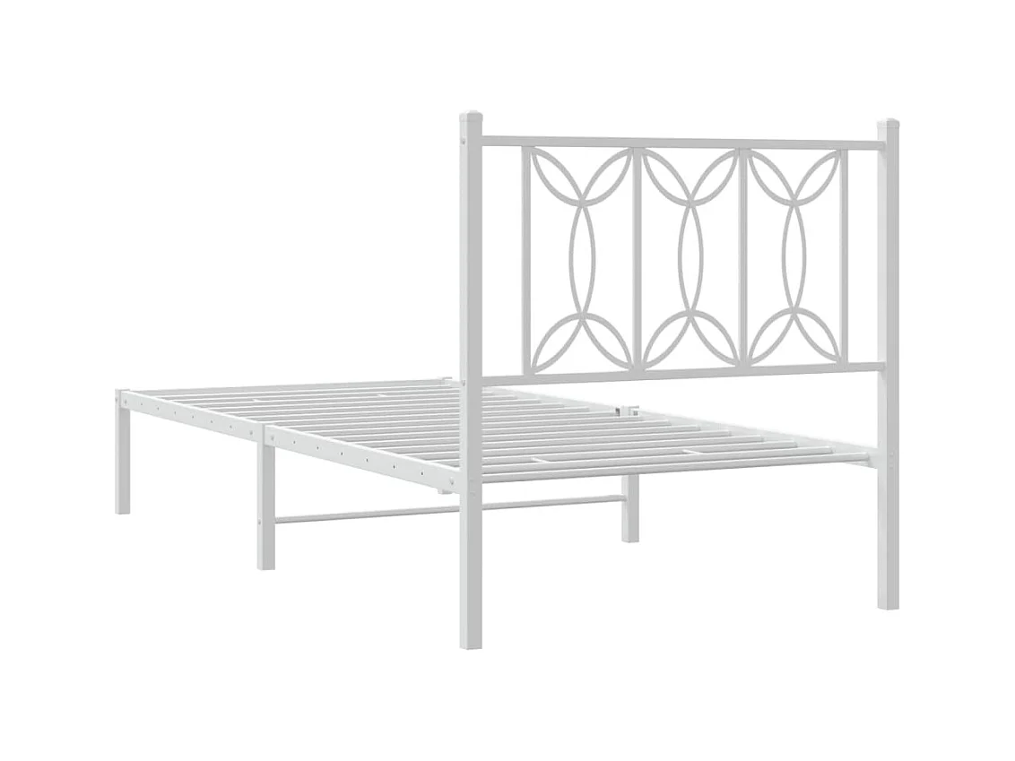 Cadre de lit métal sans matelas avec tête de lit blanc 90x190cm