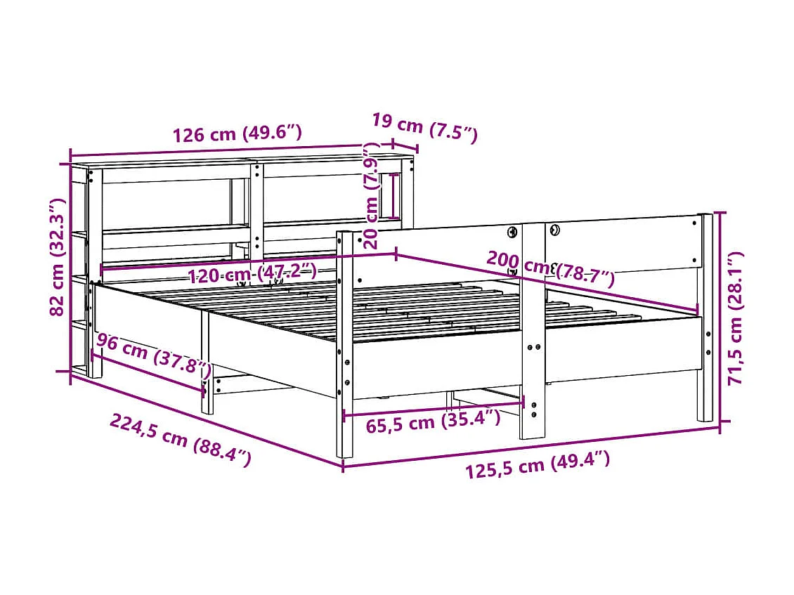 Cadre de lit sans matelas 120x200 cm bois de pin massif