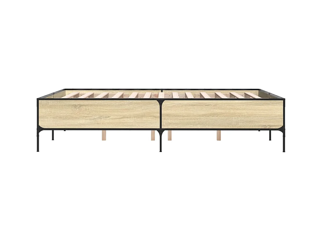 Bedframe bewerkt hout metaal sonoma eikenkleurig 140x200 cm