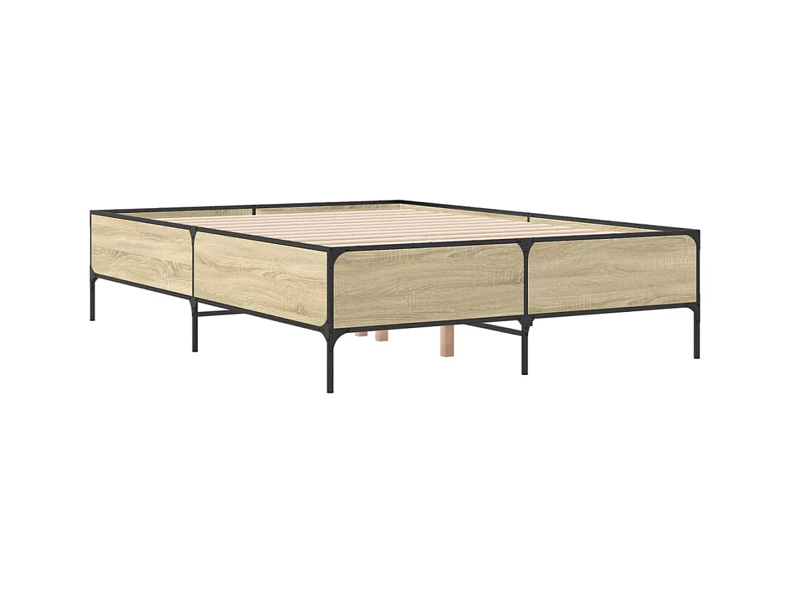 Bedframe bewerkt hout metaal sonoma eikenkleurig 140x200 cm