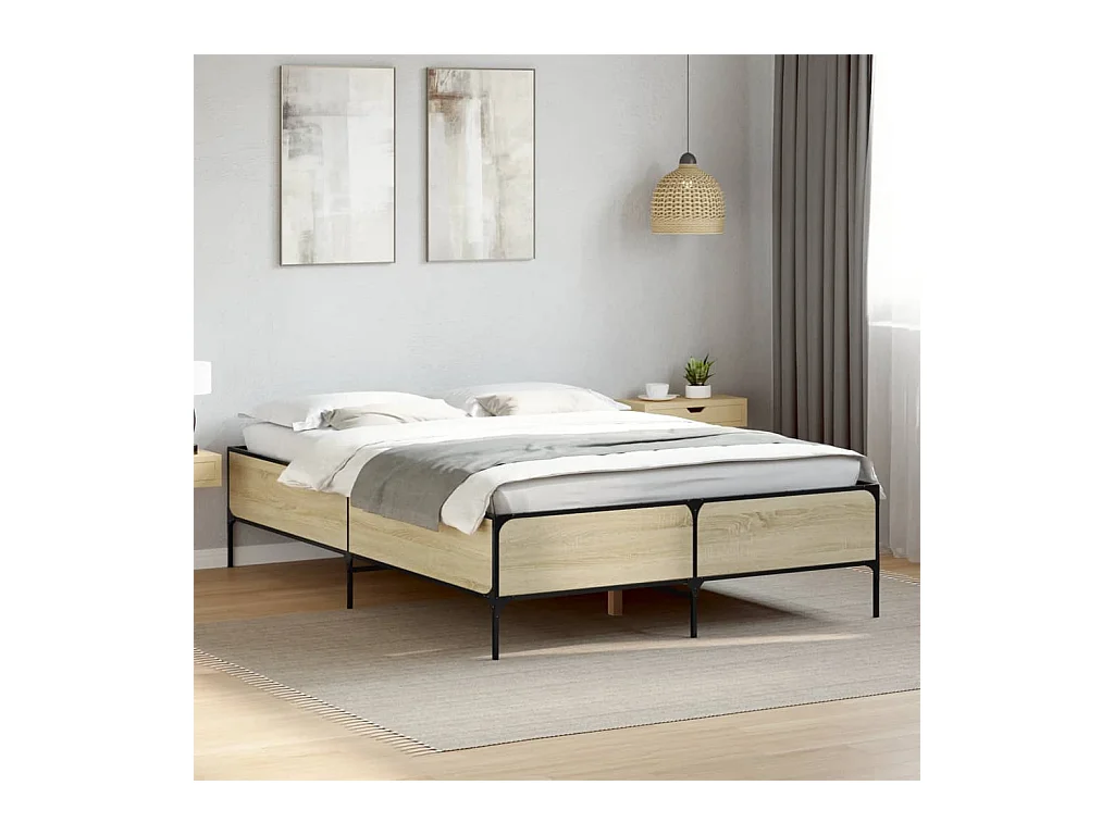 Bedframe bewerkt hout metaal sonoma eikenkleurig 140x200 cm