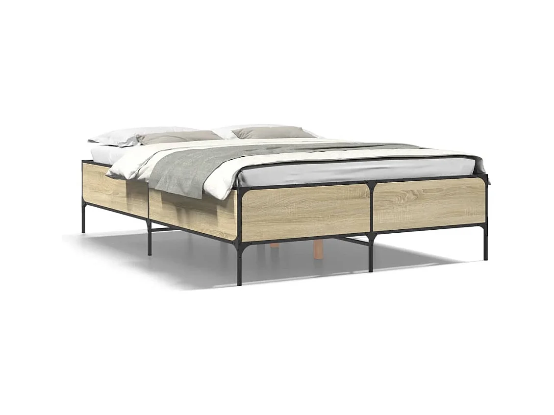 Bedframe bewerkt hout metaal sonoma eikenkleurig 140x200 cm