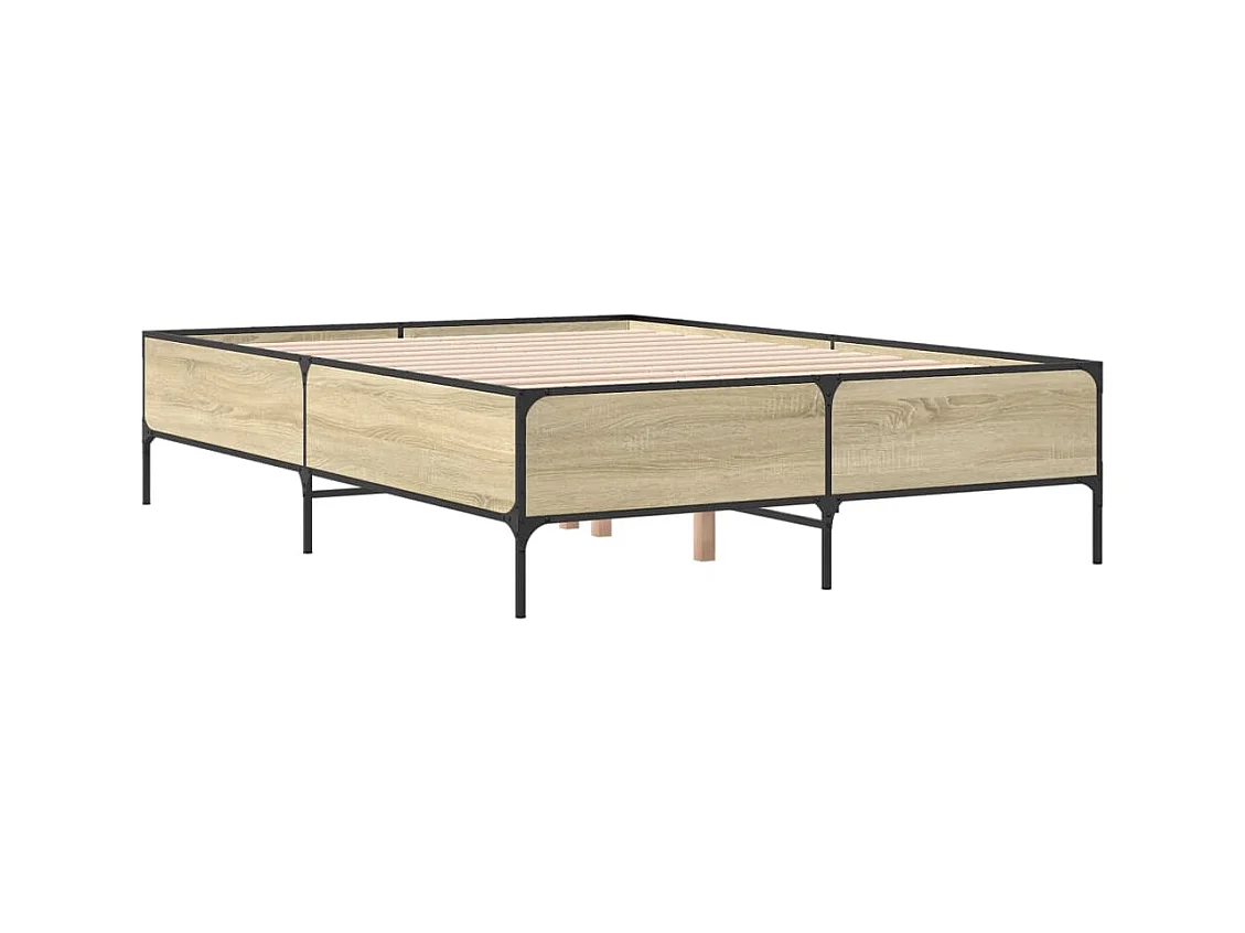 Bedframe bewerkt hout metaal sonoma eikenkleurig 140x200 cm