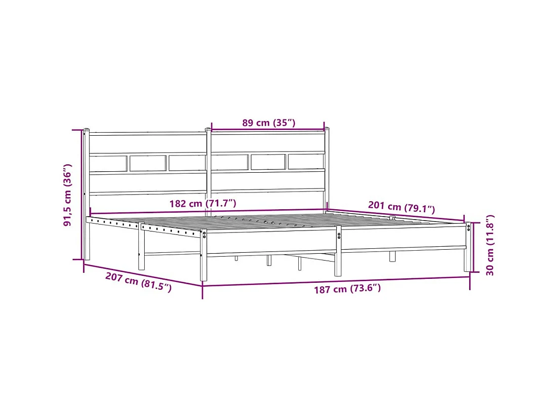 Estructura de cama sin colchón metal roble Sonoma 180x200 cm