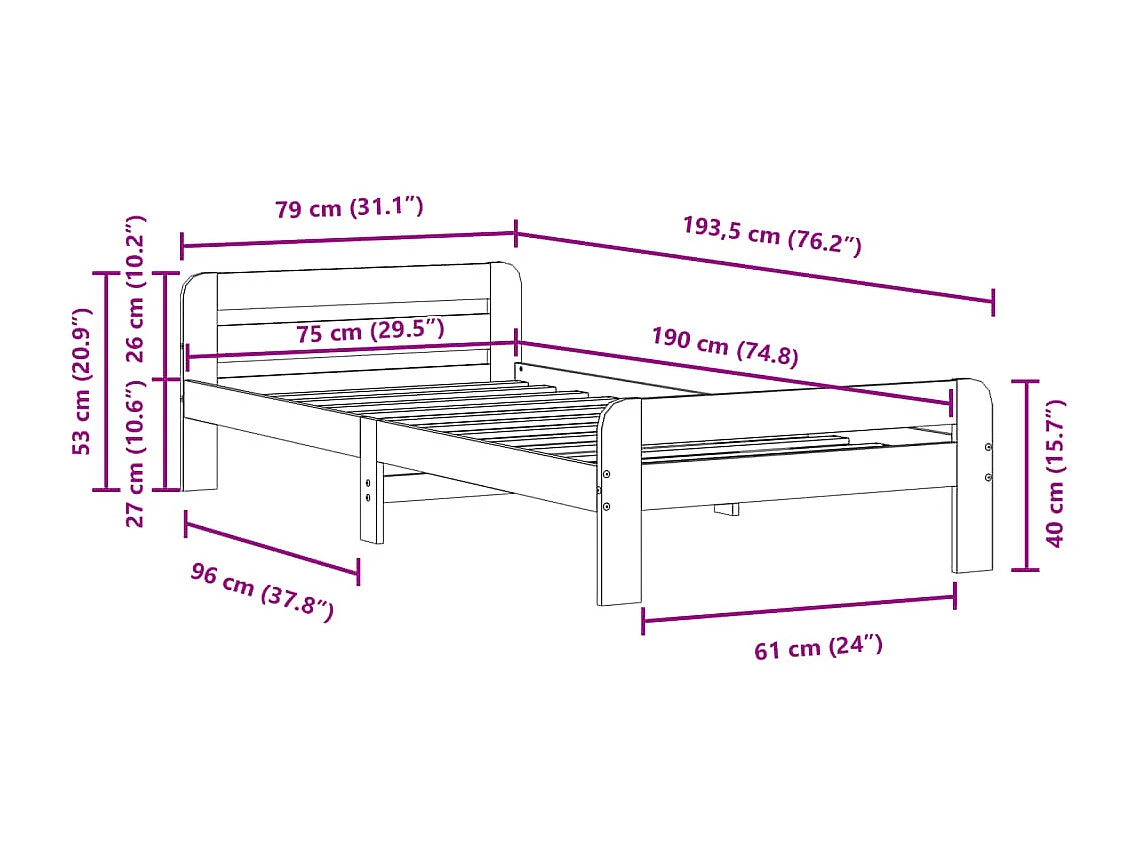 Massivholzbett ohne Matratze 75x190 cm Kiefernholz