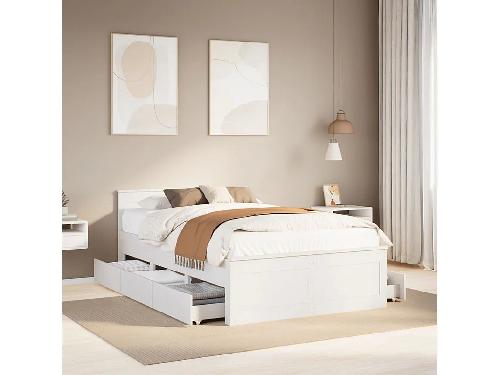Cama sem colchão com cabeceira 120x190 cm pinho maciço branco