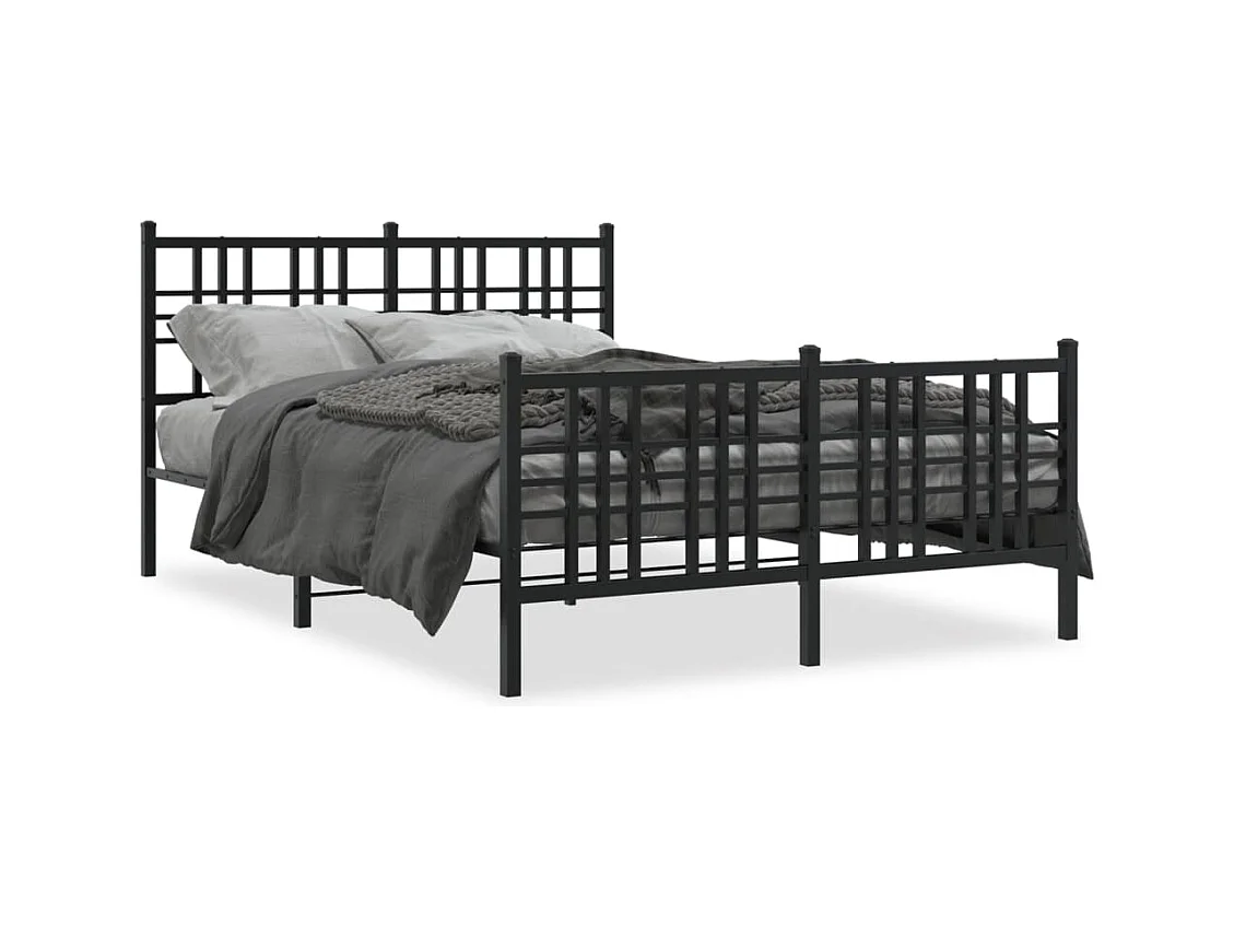 Cadre de lit métal sans matelas avec pied de lit noir 140x200cm