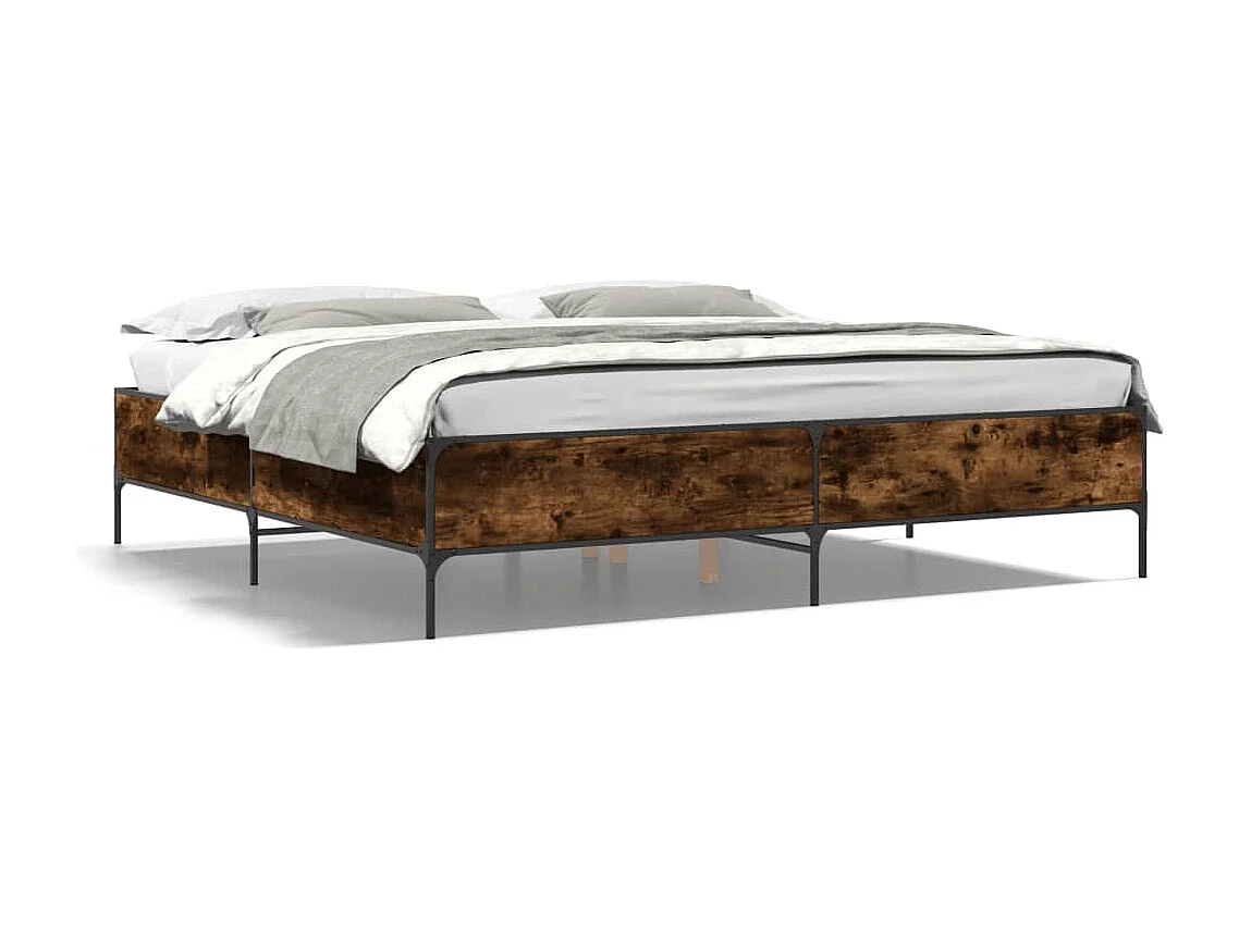 Bedframe bewerkt hout metaal gerookt eikenkleurig 180x200 cm