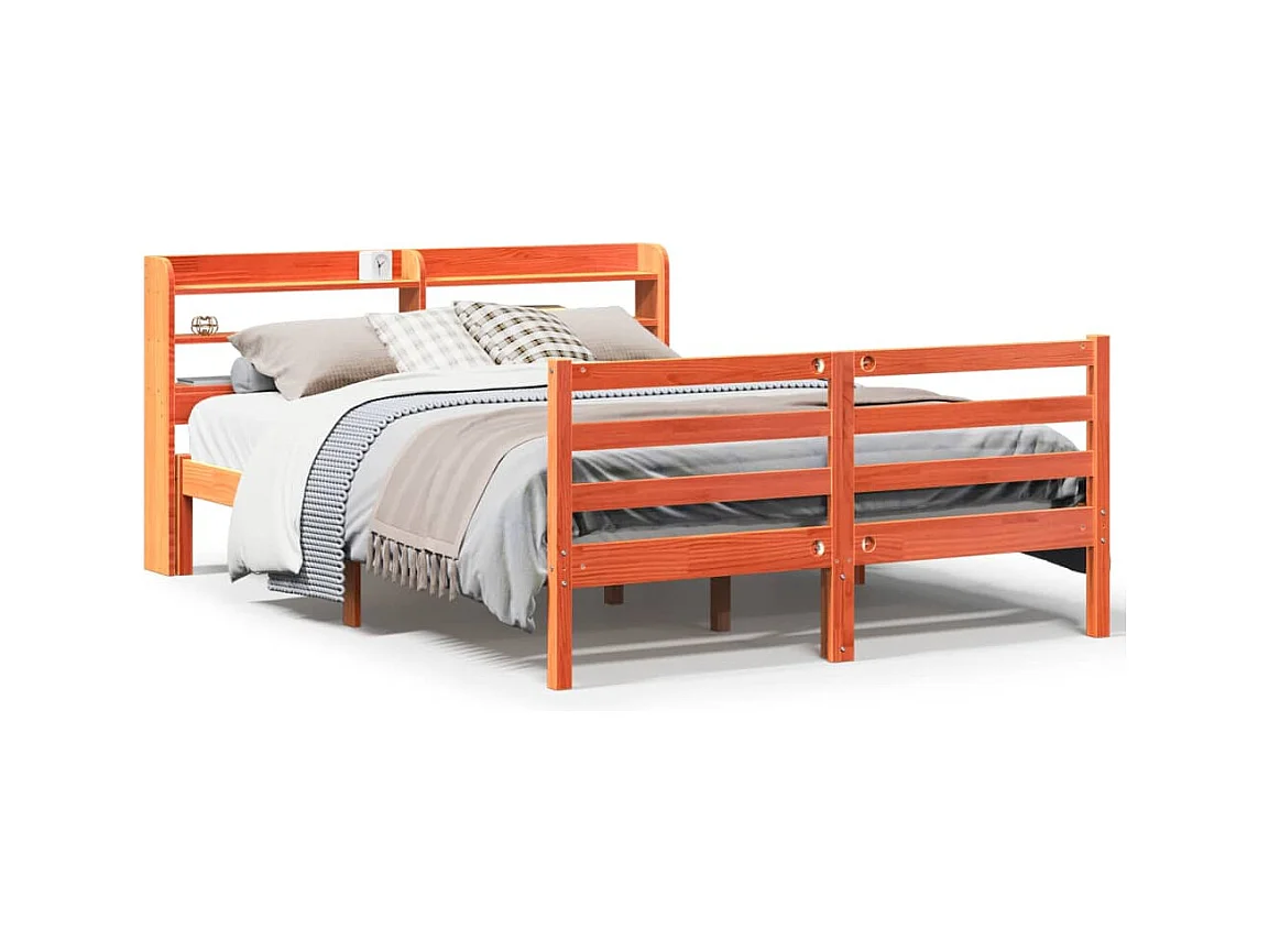 Cadre de lit sans matelas cire marron 140x190cm bois pin massif
