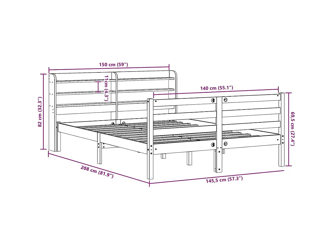 Cadre de lit sans matelas cire marron 140x190cm bois pin massif