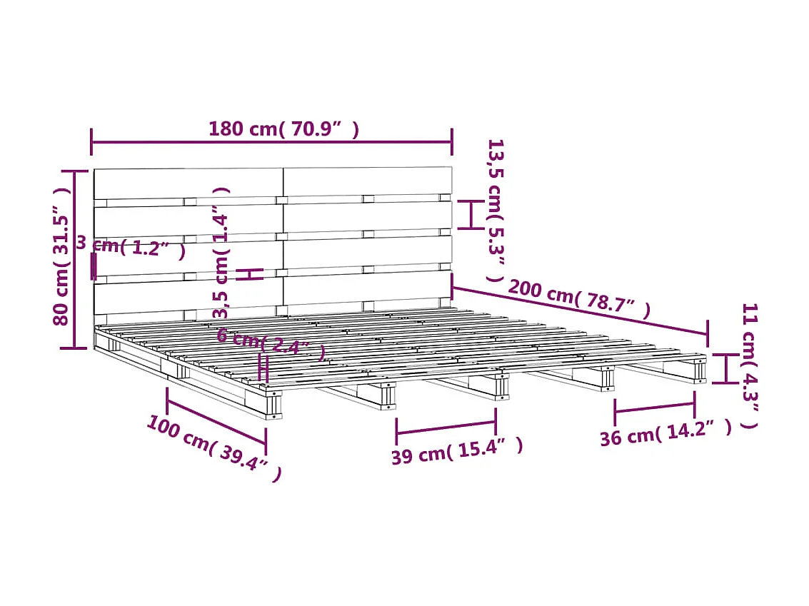 Cadre de lit sans matelas 180x200 cm bois massif de pin