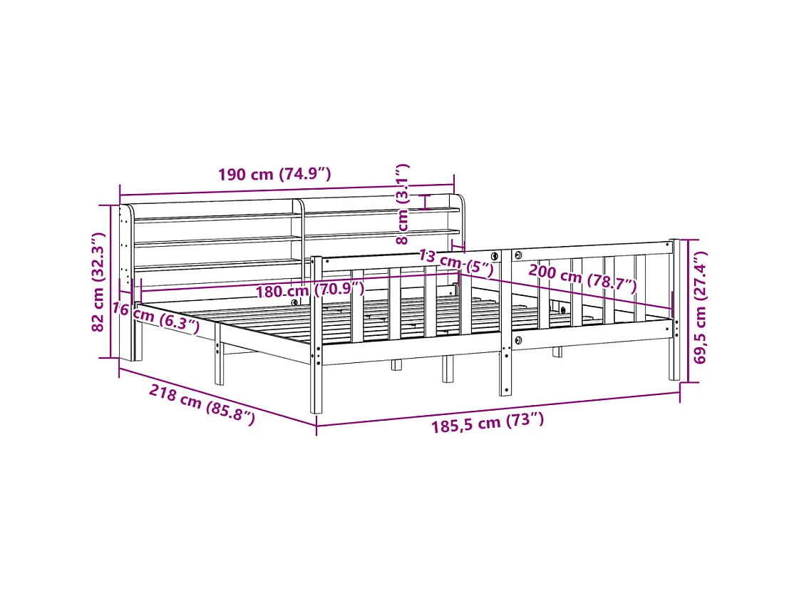 Cadre de lit et tête de lit sans matelas cire marron 180x200 cm