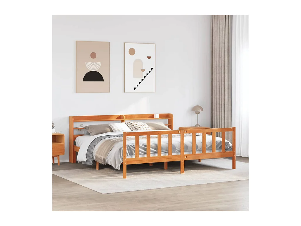 Bedframe met hoofdbord massief grenenhout wasbruin 180x200 cm