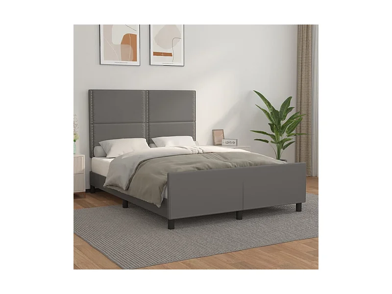 Estrutura cama c/ cabeceira 140x190cm couro artificial cinzento