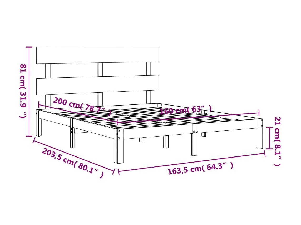 Cadre de lit sans matelas 160x200 cm bois massif de pin