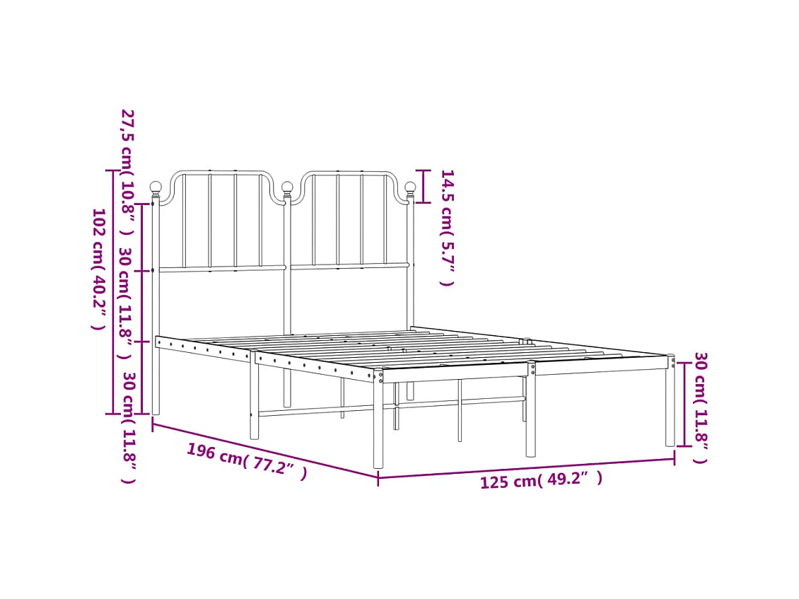Estrutura de cama com cabeceira 120x190 cm metal preto