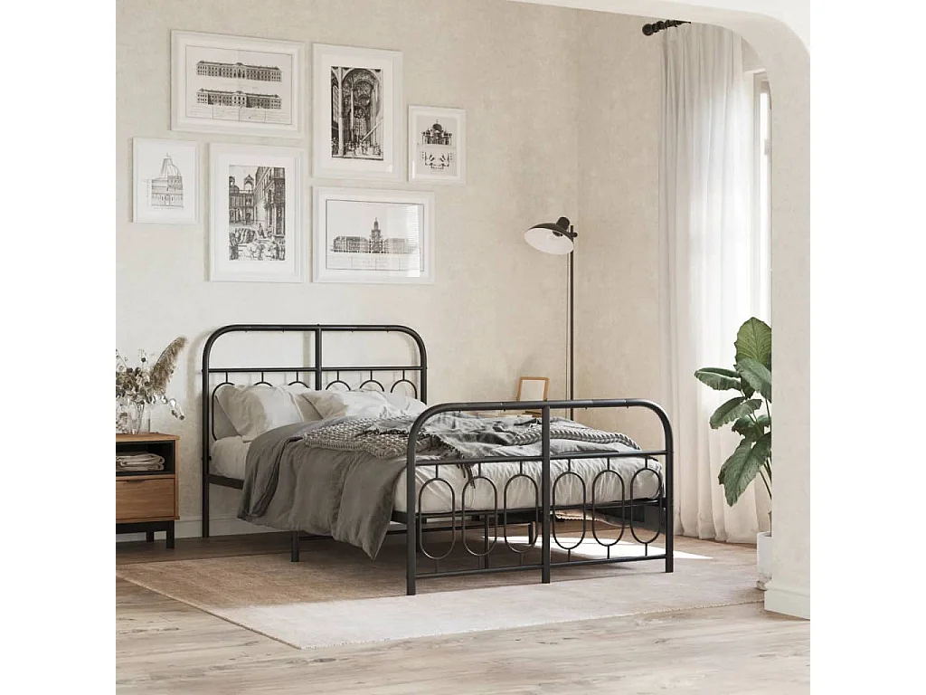 Cadre de lit métal sans matelas avec pied de lit noir 120x190cm