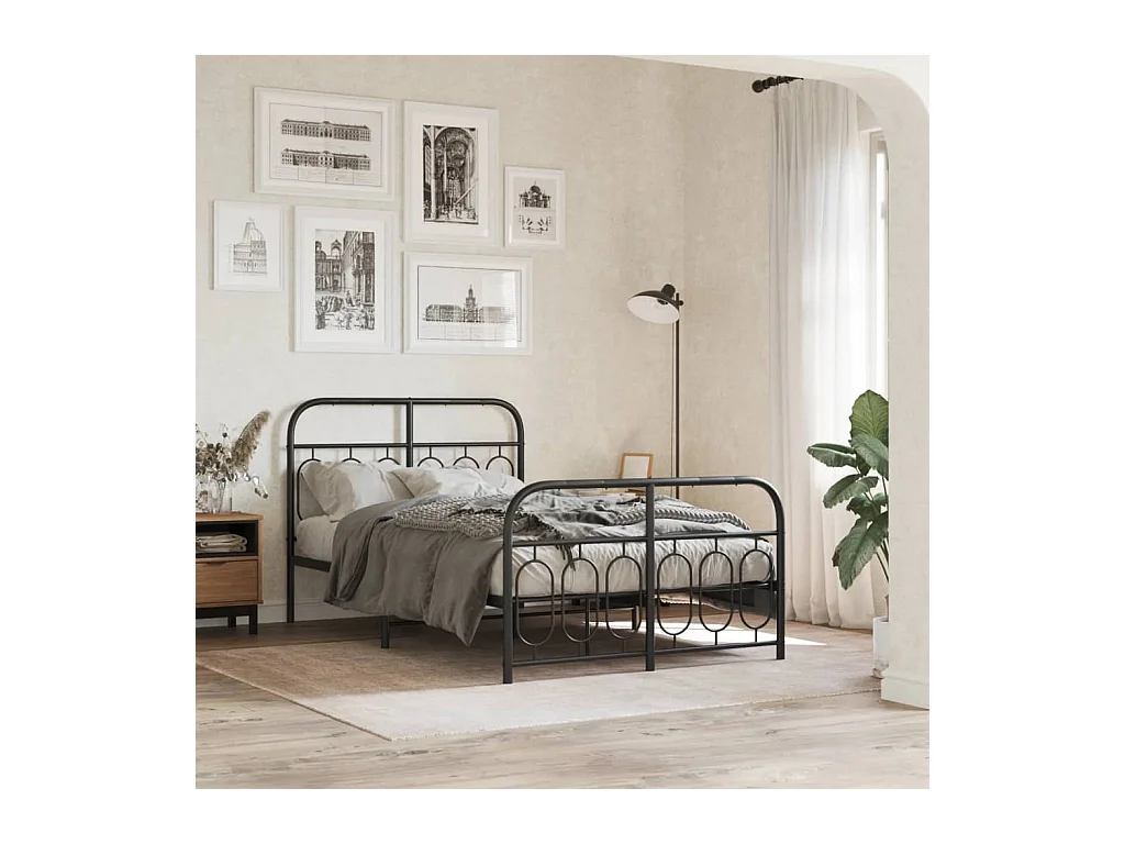 Cadre de lit métal sans matelas avec pied de lit noir 120x190cm