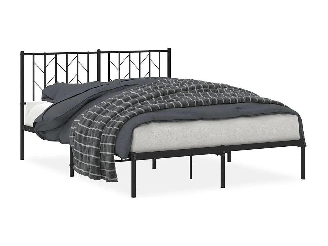 Cadre de lit métal sans matelas avec tête de lit noir 140x190cm