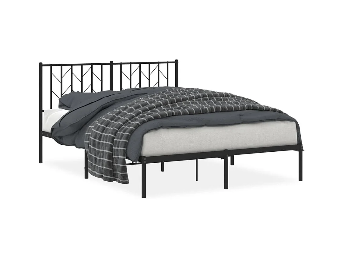 Cadre de lit métal sans matelas avec tête de lit noir 140x190cm