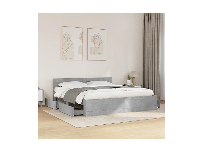 Cadre de lit tête de lit sans matelas gris béton 200x200 cm