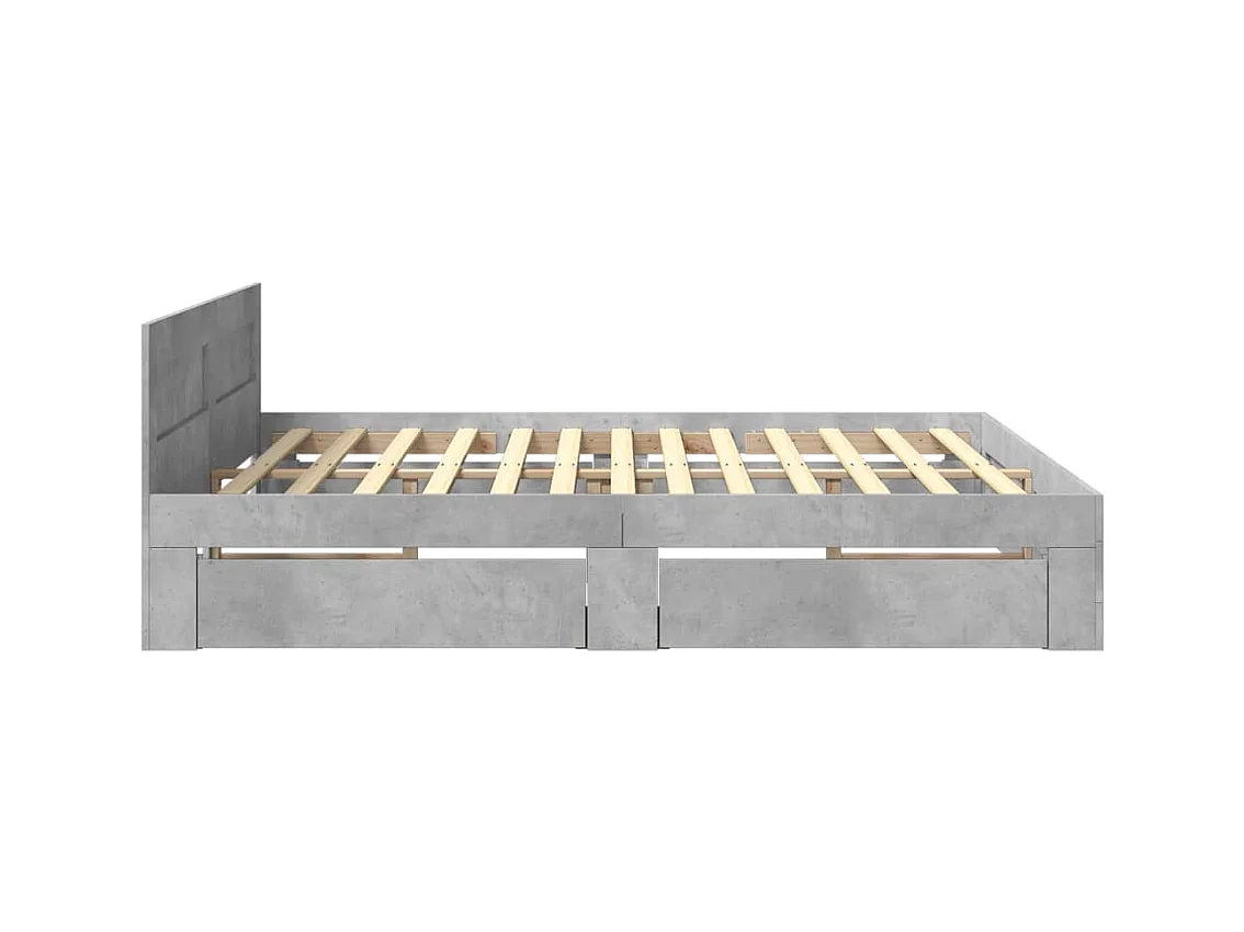 Cadre de lit tête de lit sans matelas gris béton 200x200 cm