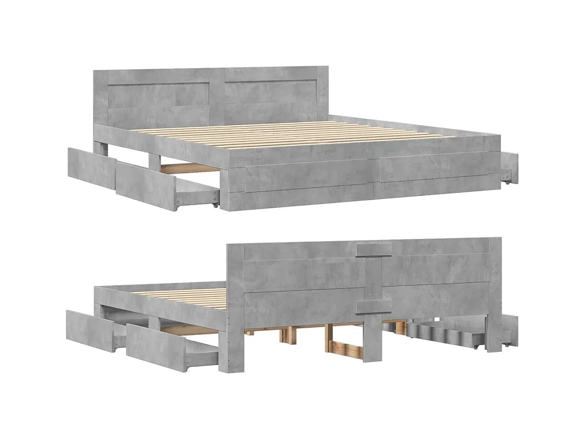 Cadre de lit tête de lit sans matelas gris béton 200x200 cm