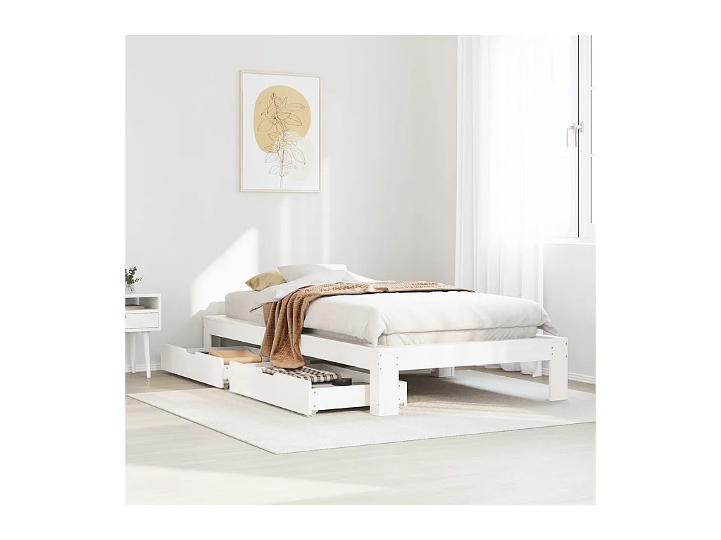 Cadre de lit sans matelas blanc 75x190 cm bois de pin massif