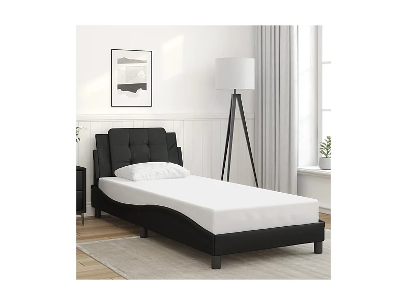 Giroletto con Testiera Nero 100x200 cm in Similpelle