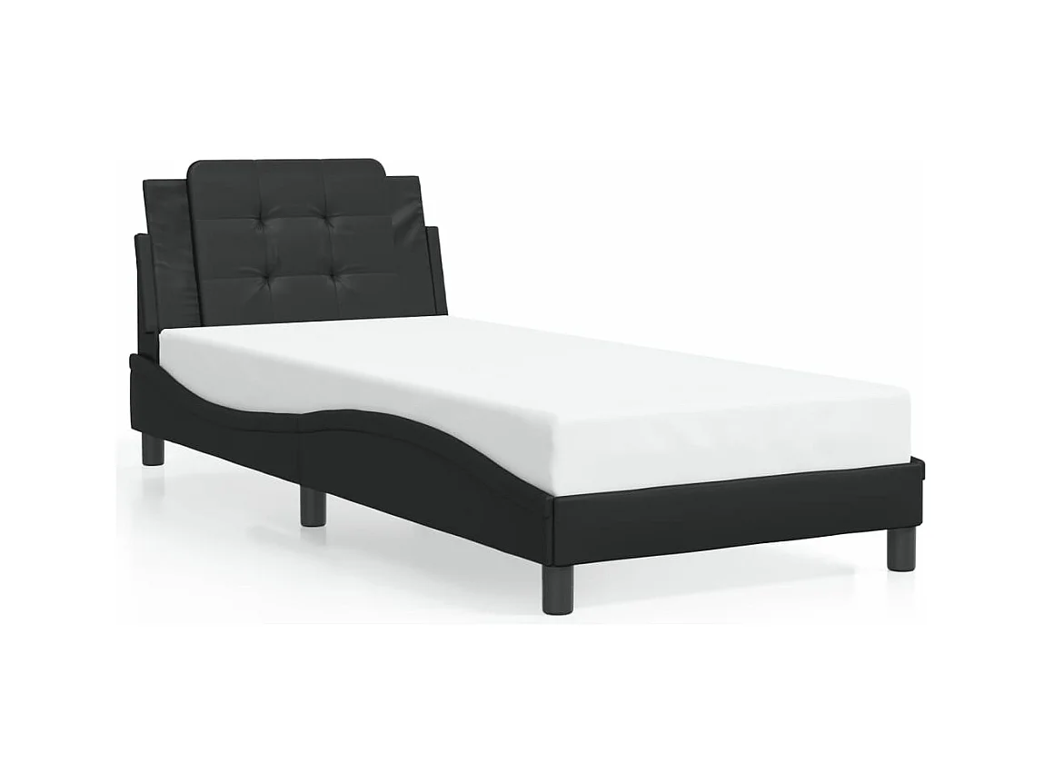 Estrutura cama c/ cabeceira 100x200 cm couro artificial preto