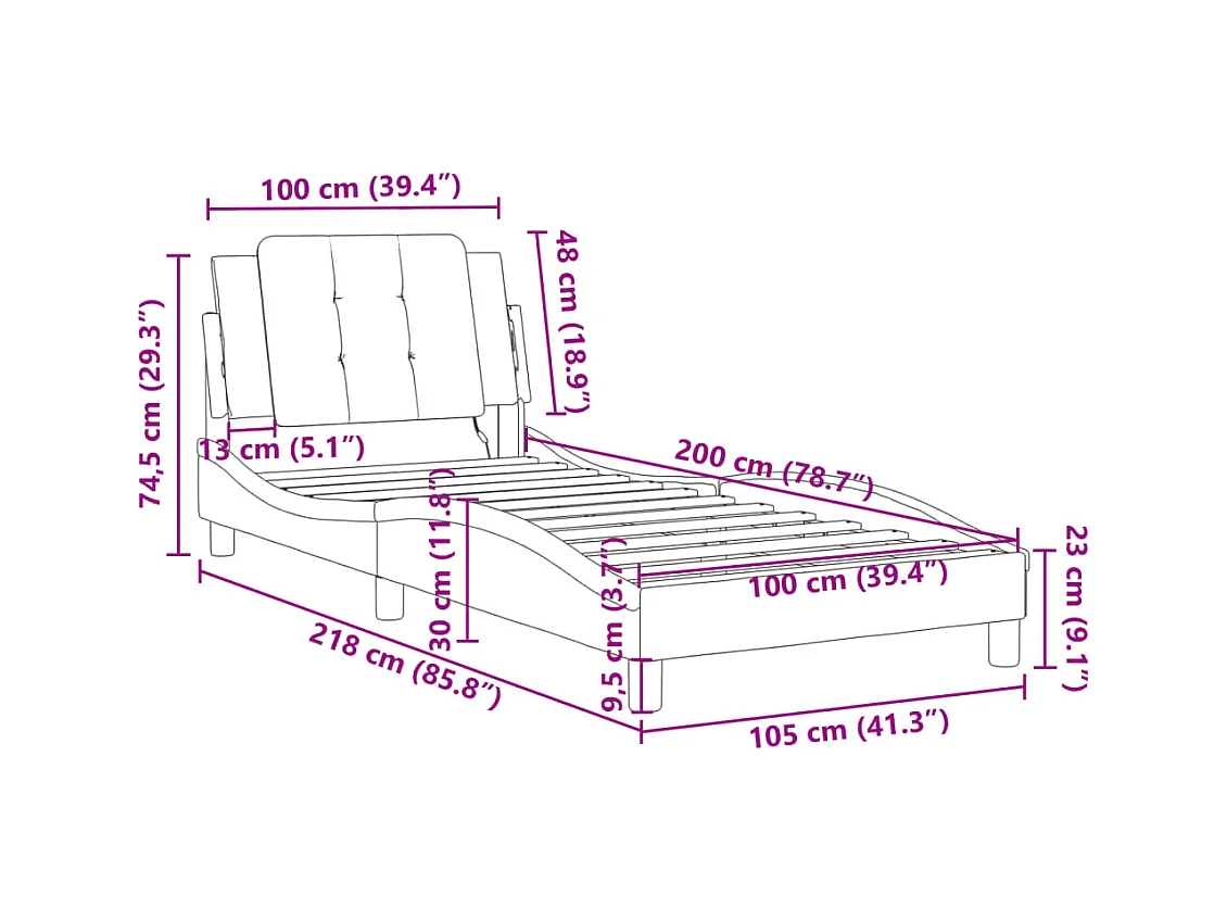 Estrutura cama c/ cabeceira 100x200 cm couro artificial preto