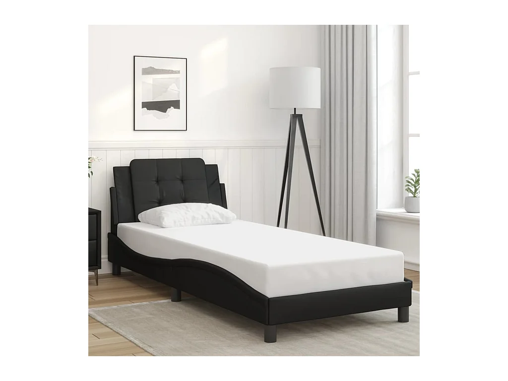 Giroletto con Testiera Nero 100x200 cm in Similpelle