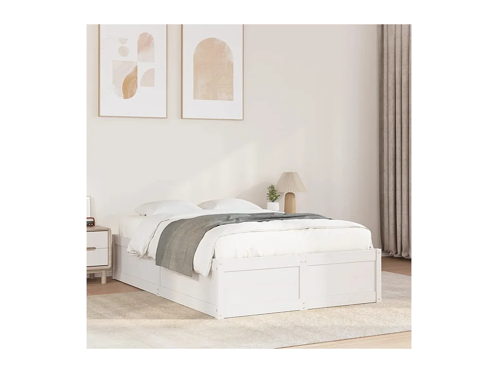 Cadre de lit sans matelas blanc 135x190 cm bois de pin massif