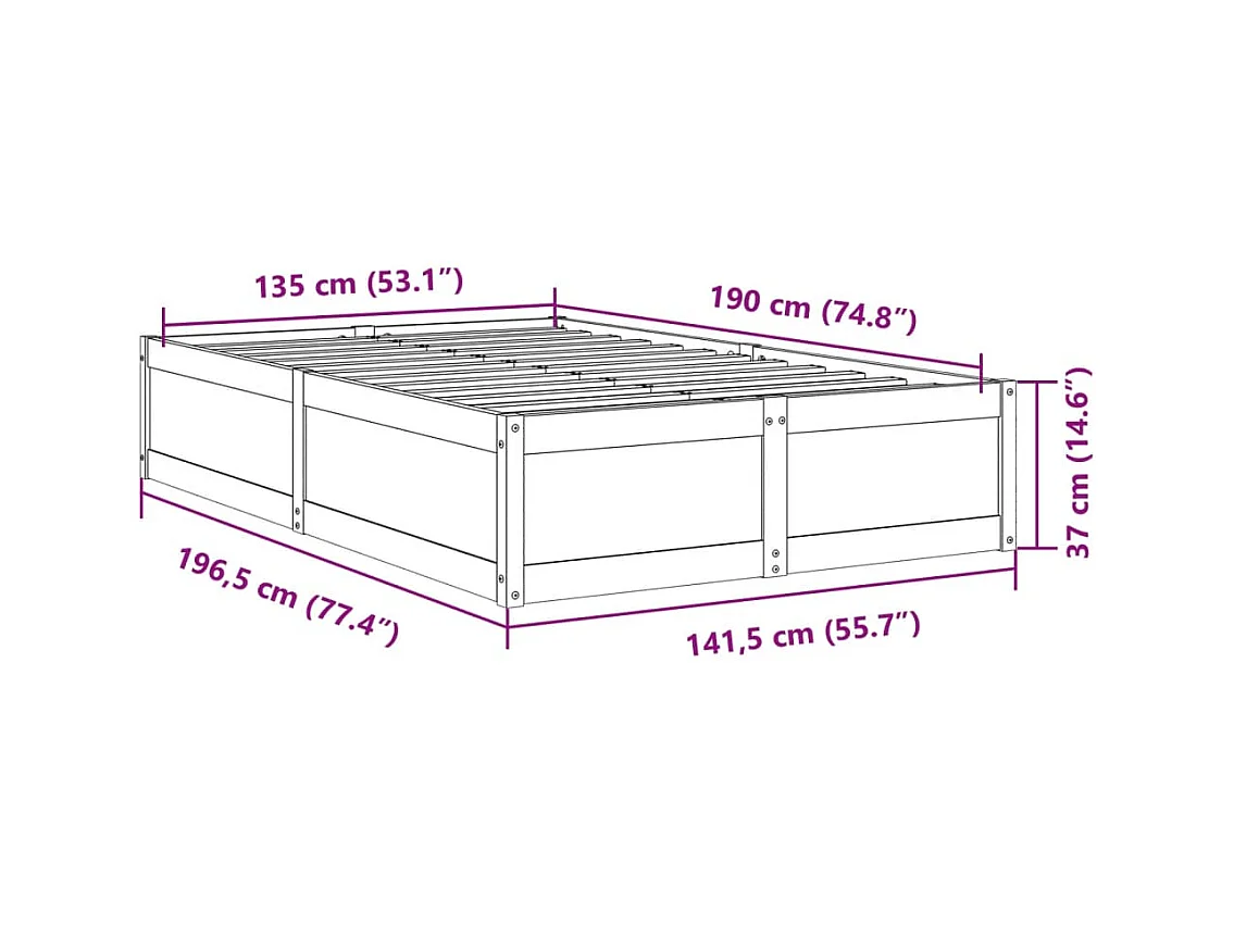Cadre de lit sans matelas blanc 135x190 cm bois de pin massif