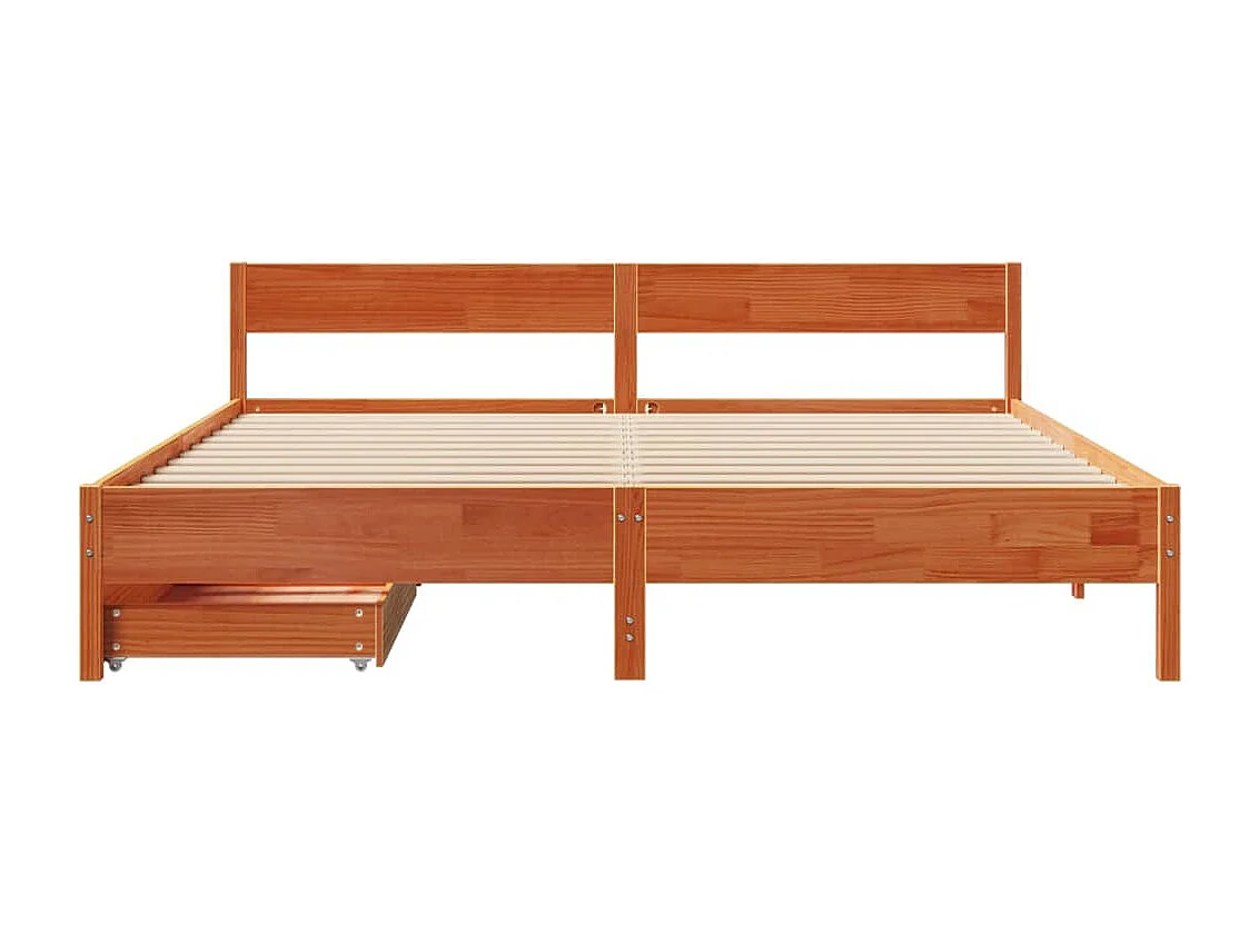 Cama sin colchón madera maciza de pino marrón cera 160x200 cm