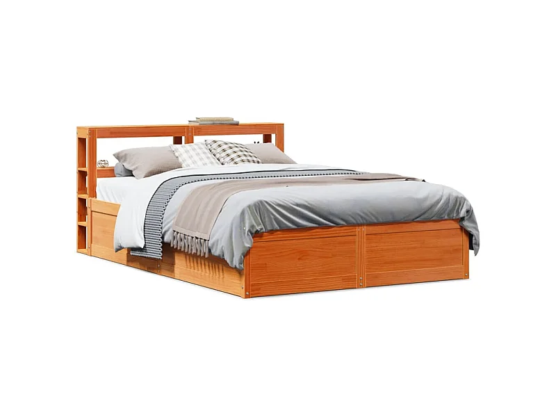 Cadre de lit et tête de lit cire marron 135x190 cm bois de pin