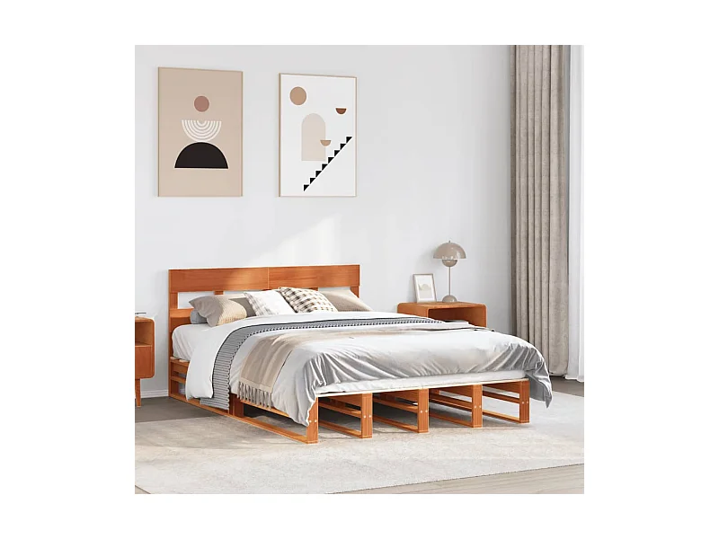 Cadre de lit sans matelas cire marron 120x190cm bois pin massif