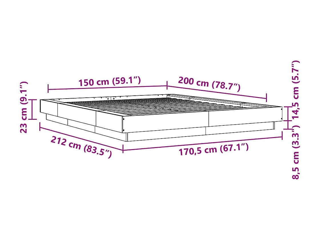Cadre de lit sans matelas chêne sonoma 150x200 cm