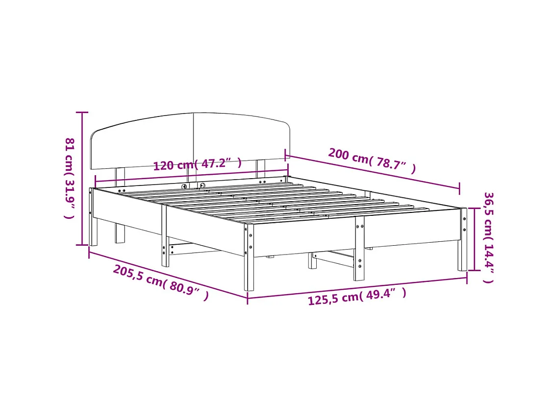 Cadre de lit sans matelas 120x200 cm bois de pin massif
