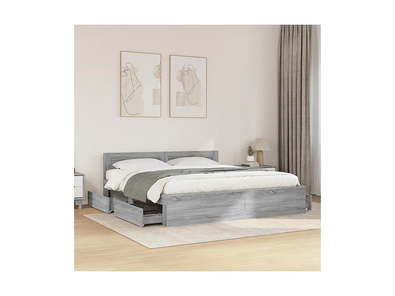 Giroletto Testiera Grigio Sonoma 180x200 cm Legno Multistrato