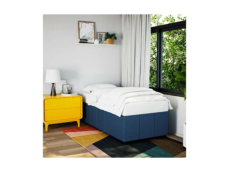 Cadre de lit sans matelas bleu 100x200 cm tissu